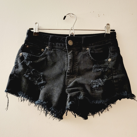 American Eagle Outfitters Pants - American Eagle Outfitters Women's 2 Black Stretch Ripped Distressed Mini Shorts